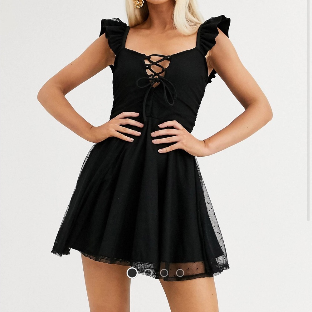 NEW Asos black mesh mini skater dress